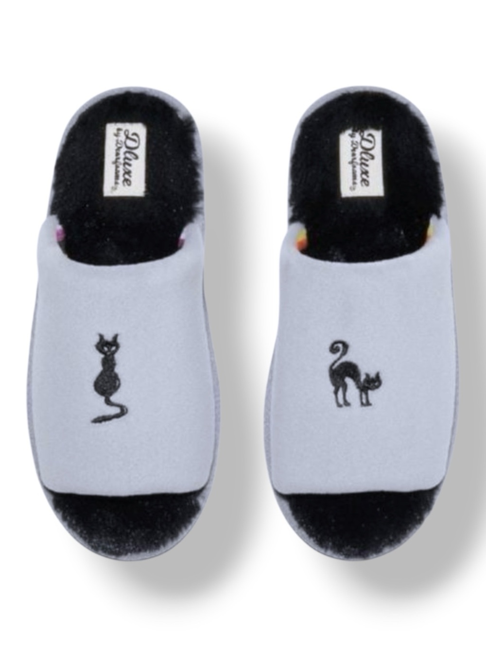 Dluxe by Dearfoams Women’s Halloween Cat Slippers - Gray size M (US 7/8)
